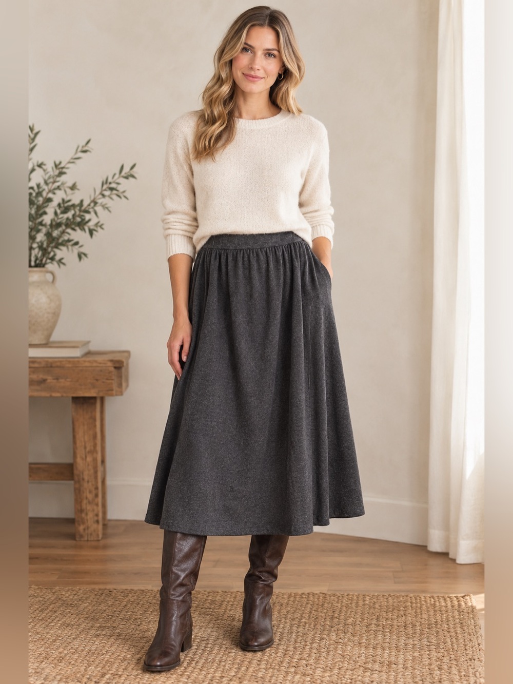 GAP Skirt Heather Grey Stretch Pull On Elastic Waist